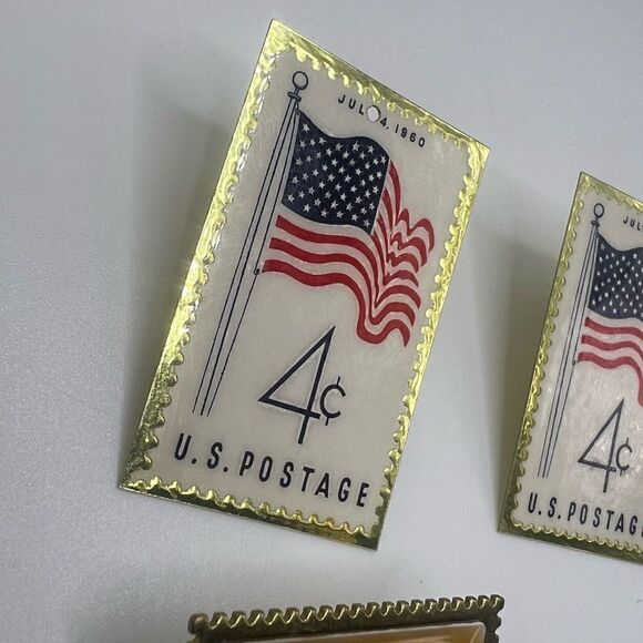 American Flag Stamp Earrings and Teddy Bear Stamp Brooch - Picture 4 of 7